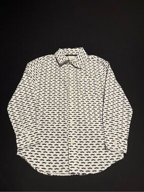 Crazy 8 White Button-Down Shirt with Navy Mustache Print, 5-6